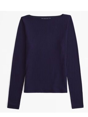 Abercrombie & Fitch Women's Dark Navy Ribbed Long Sleeve Top